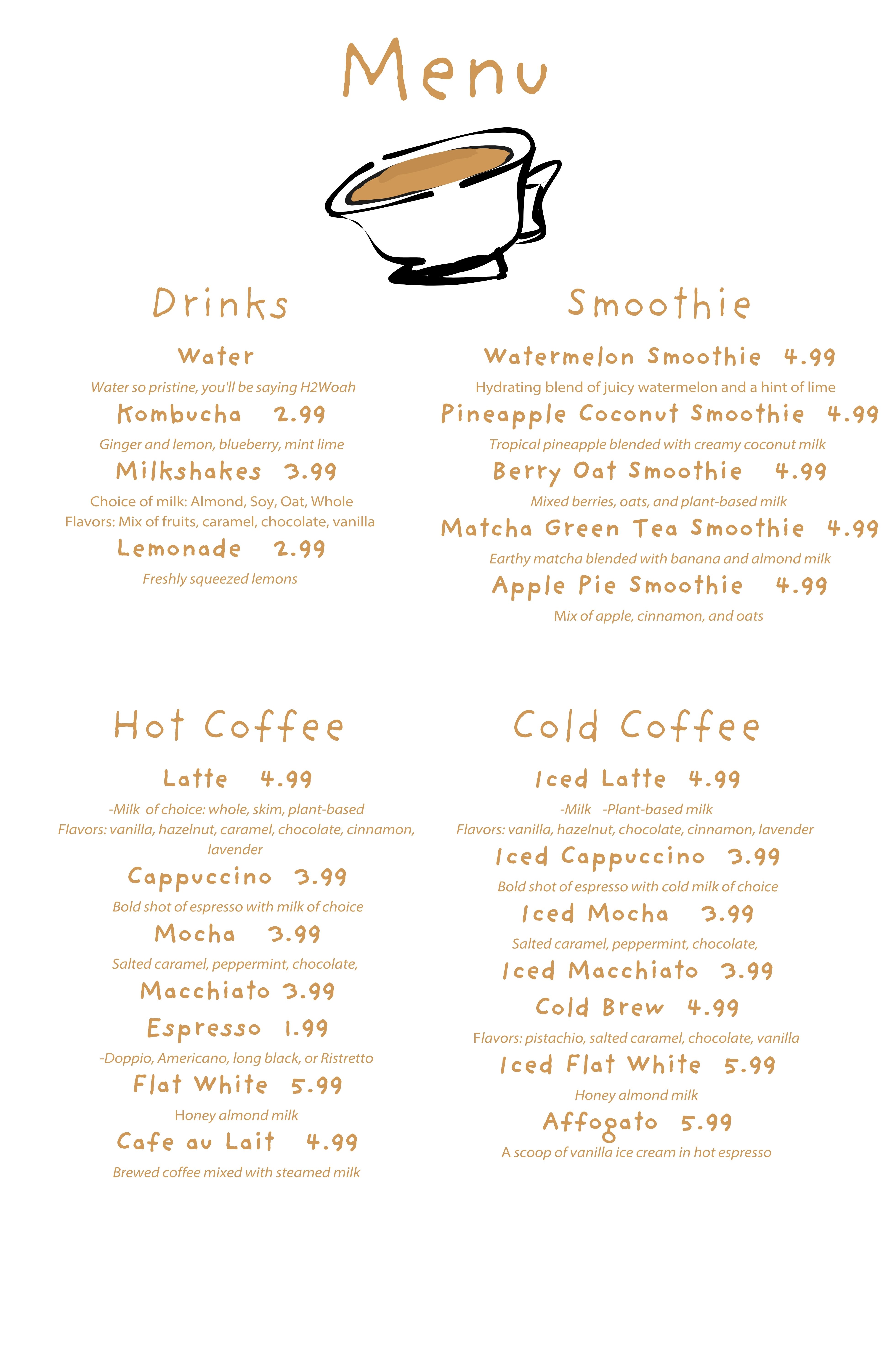 Rooted and Brewed Menu Part 2